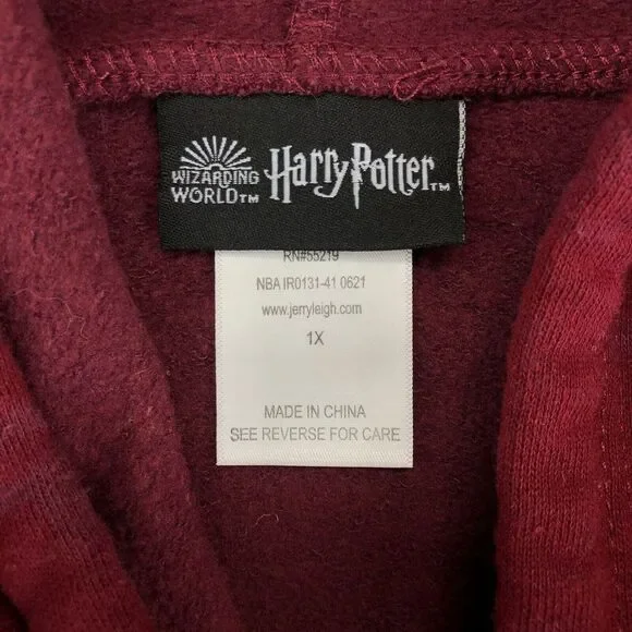 Wizarding World of Harry Potter Women's 1X  Crop Hoodie Sweatshirt Maroon Snitch - Picture 5 of 9